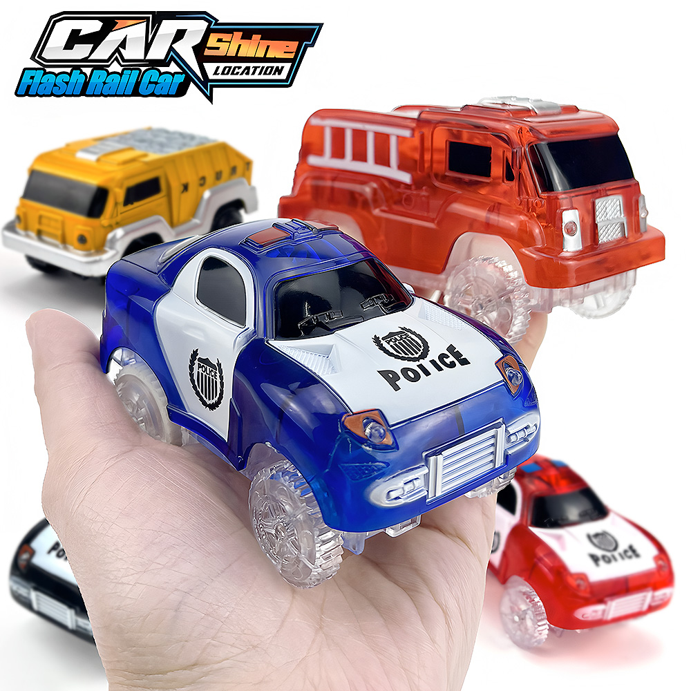 Kids Toys Jeep - Magic Glowing Race Cars, ของเล่นไฟฟ้ารถจี๊ปตํารวจ, ชุดรางแข่ง