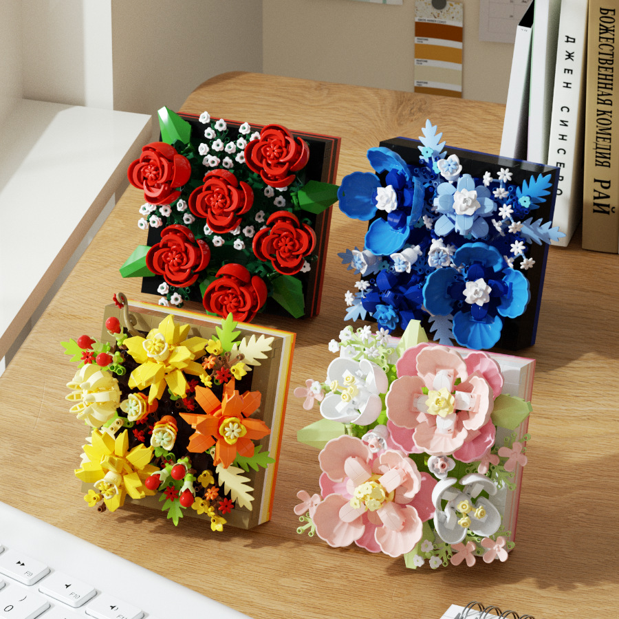 Kids Toys Under 500 - Rose Micro Diamond อนุภาคดอกไม้บล็อกอาคารดอกไม้ชุดอิฐโรแมนติก DIY ตกแต่งบ้านของเล่นสําหรับเด็กผู้หญิงของขวัญ